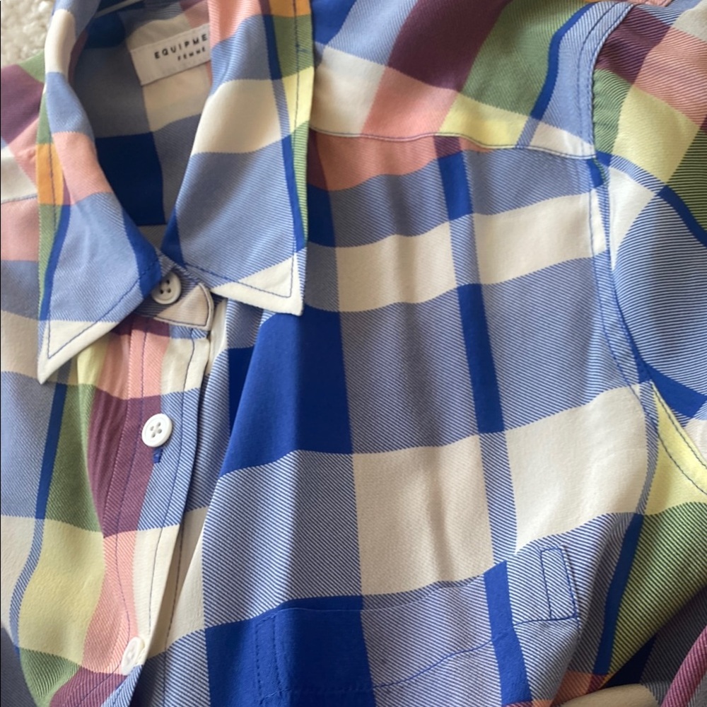 Equipment Blue and Pink Fitted Button Down Blouse BBB - Picture 7 of 7